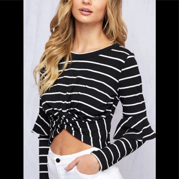 Peach Love California Striped Knit Crop Top - Picture 1 of 8